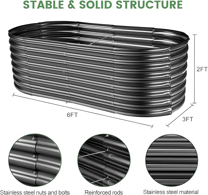 Land Guard Galvanized Planter Raised Beds, 6×3×2ft Galvanized Water Trough, Keyhole Raised Garden Bed Metal (Dark Gray)-Ruum Studio Home