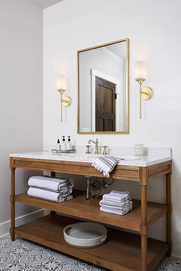 XiNBEi Lighting Wall Sconce, Bathroom Vanity Light with Glass, Classic Wall Fixture Satin Brass Finish for Bathroom XB-W1216-SB-Ruum Studio Home