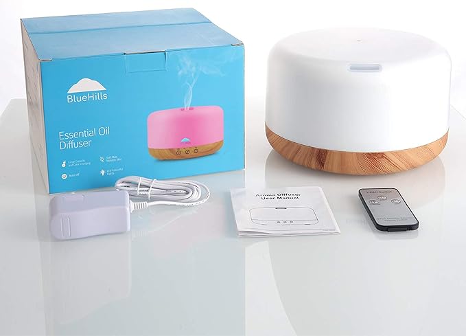 BlueHills Premium 1000 ML XL Essential Oil Diffuser Aromatherapy Humidifier with Remote Timer for Large Room Home 18 Hour Run Huge Coverage Area 1 Liter Mood Light Extra Large Capacity Wood Grain D004-Ruum Studio Home