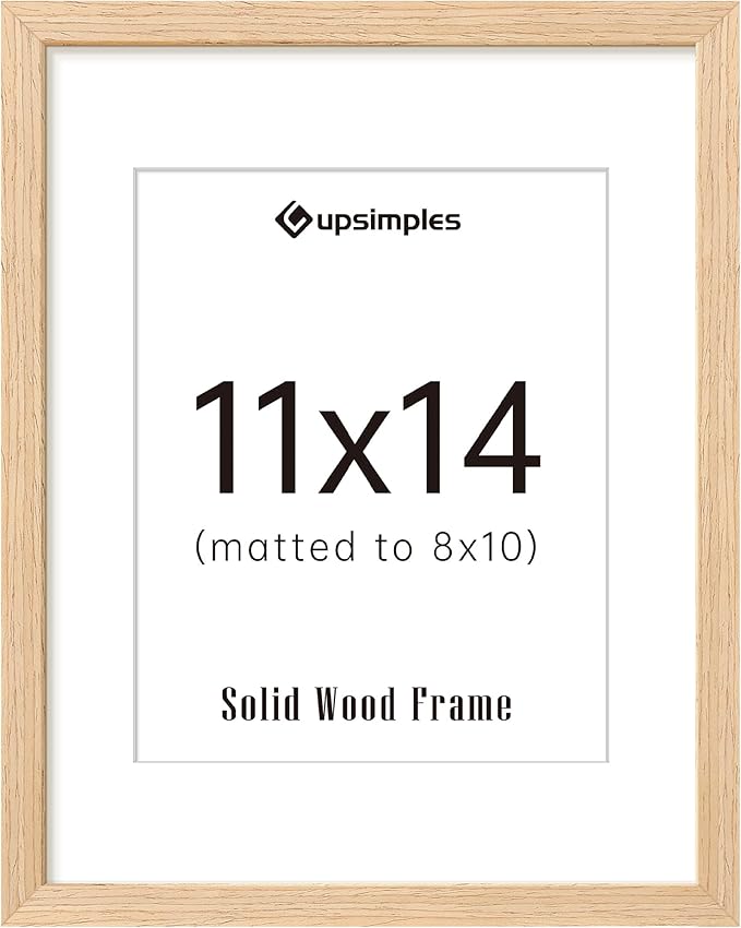 upsimples 11x14 Picture Frame, Natural Solid Wooden Picture Frames, Display 8x10 with Mat or 11 x 14 Without, Vertical or Horizontal Wall Hanging, 1 Pack, Natural-Ruum Studio Home