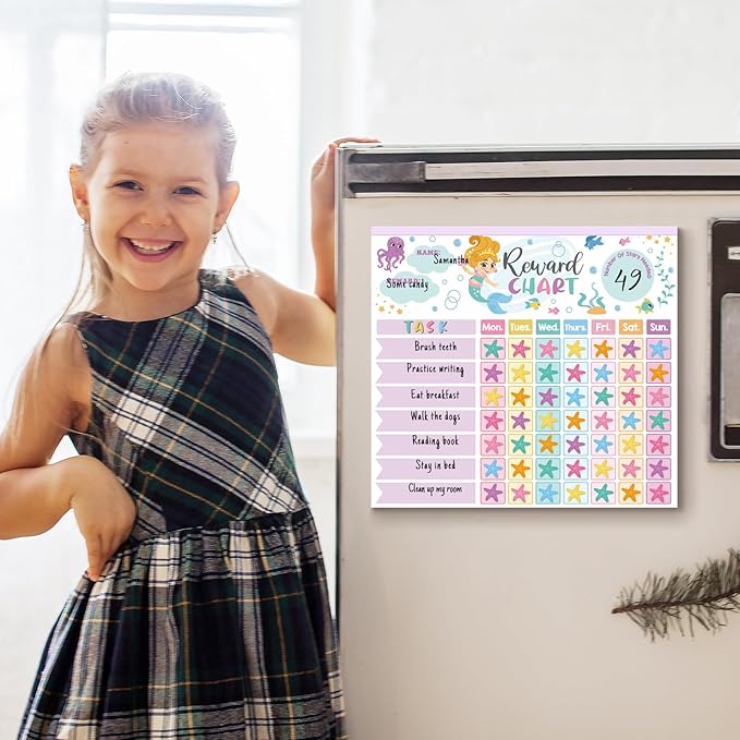 Reward Chart for Kids,Magnetic Behavior Chore Chart for Kids at Home,26 Mermaid Chore Charts,1960 Diamond Stickers,56 Reward Stickers,Incentive Chart to Develop Responsibility and Good Habits,Mermaid-Ruum Studio Home