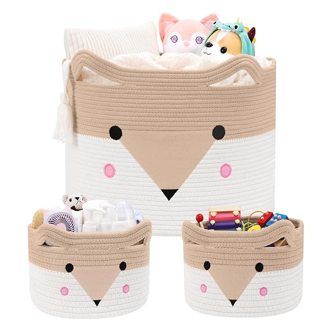 Large Baby Basket Toy Storage 3 Pack, (20"x13.8") Woven Baby Laundry Basket, Stuffed Animal Storage.-Ruum Studio Home