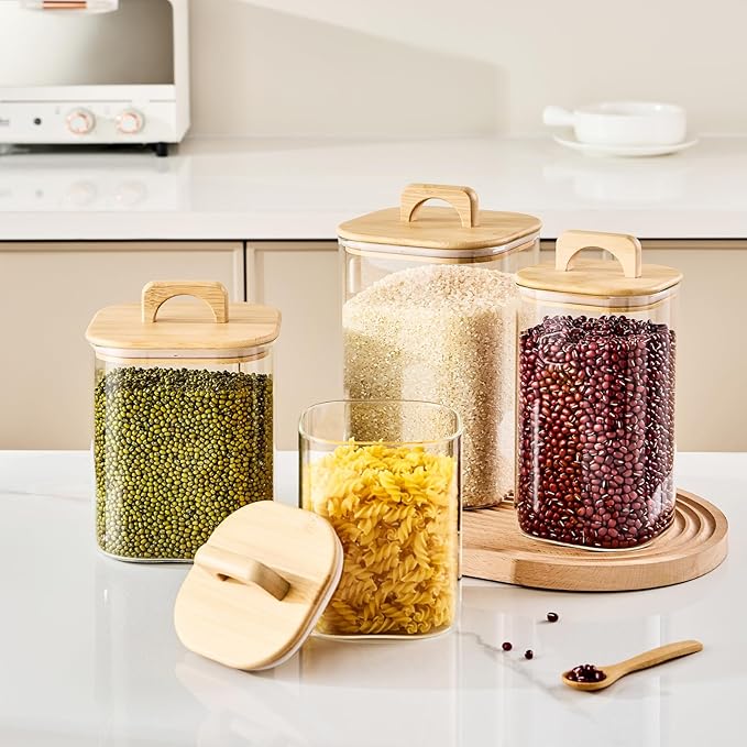 Sweejar 4 qt Large Jars with Bamboo Lids, 1 Gallon Glass Candy Jar with Lid, Sugar/Flour Storage Containers, 128 oz Big Glass Canisters with Airtight Lid, 2 Pack-Ruum Studio Home