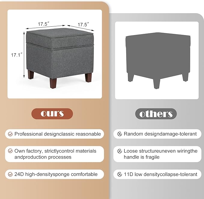 Adeco Chest and Footrest-Square Seat Storage Bench Ottoman, Gray-Ruum Studio Home