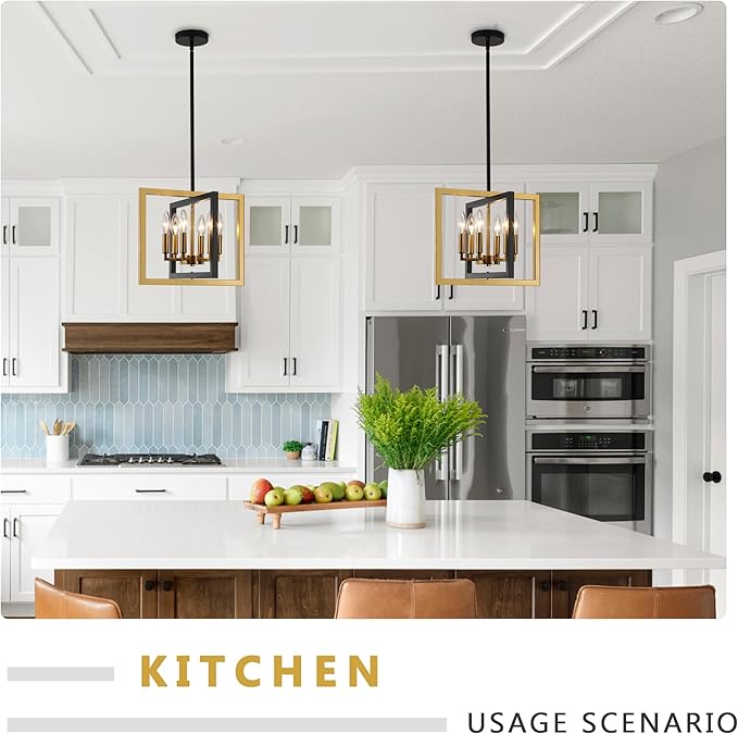 ANKYLHUA Small Black Gold Chandelier,6-Lights Ceiling Light Fixture E12,Adjustable Hight Pendant Lights Kitchen Island,Chandeliers for Dining Room Bedroom,Entryway,Foyer-Ruum Studio Home