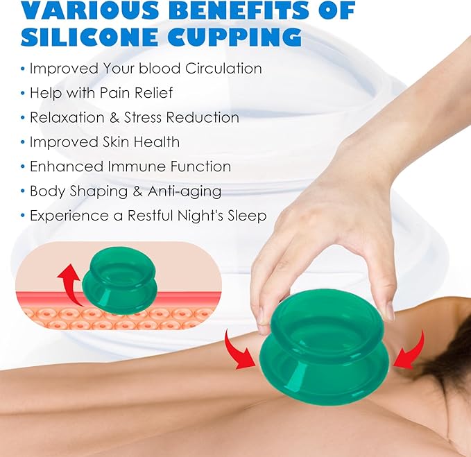 15Pcs Cupping Therapy Set-Professional Silicone Cupping, Suitable for Facial Body Massage/Deep Myofascial Release/Pain Relief/Muscle Relaxation & More (Green,15pcs)-Ruum Studio Home