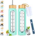 32 oz Glass Water Bottle with Straw - Motivational Time Marker & Silicone Sleeve - Reusable Tumbler Includes 2 Bamboo Lids & Fruit Infuser - 1 Pack-Ruum Studio Home