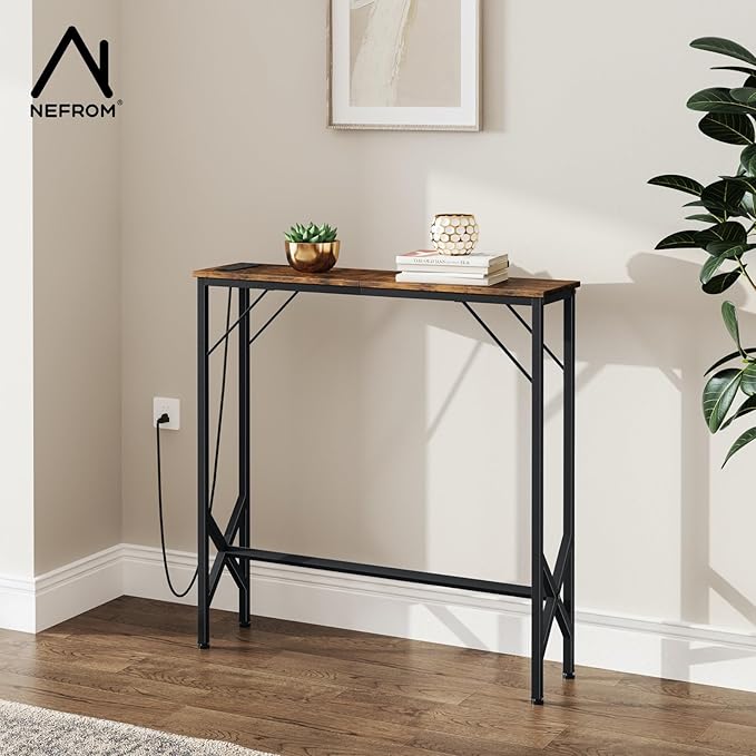 31.5‘’ Console Table, Skinny Entryway Table with Fast-Charging Station, Narrow Long Sofa Table, Behind Slim Couch Table for Entrance, Hallway, Living Room Decor ST-BR80-1-Ruum Studio Home