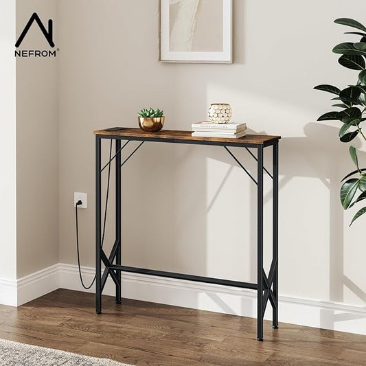 31.5‘’ Console Table, Skinny Entryway Table with Fast-Charging Station, Narrow Long Sofa Table, Behind Slim Couch Table for Entrance, Hallway, Living Room Decor ST-BR80-1-Ruum Studio Home
