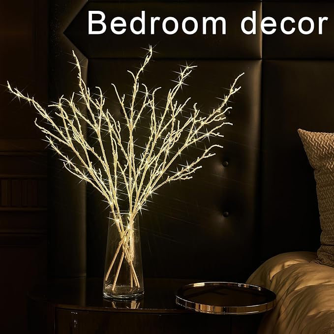 Fudios Lighted Branches Plug in 32IN 200 LED Mantle Winter Decor, White Twig Branch Lights for Christmas Holiday Party Indoor Outdoor-Ruum Studio Home