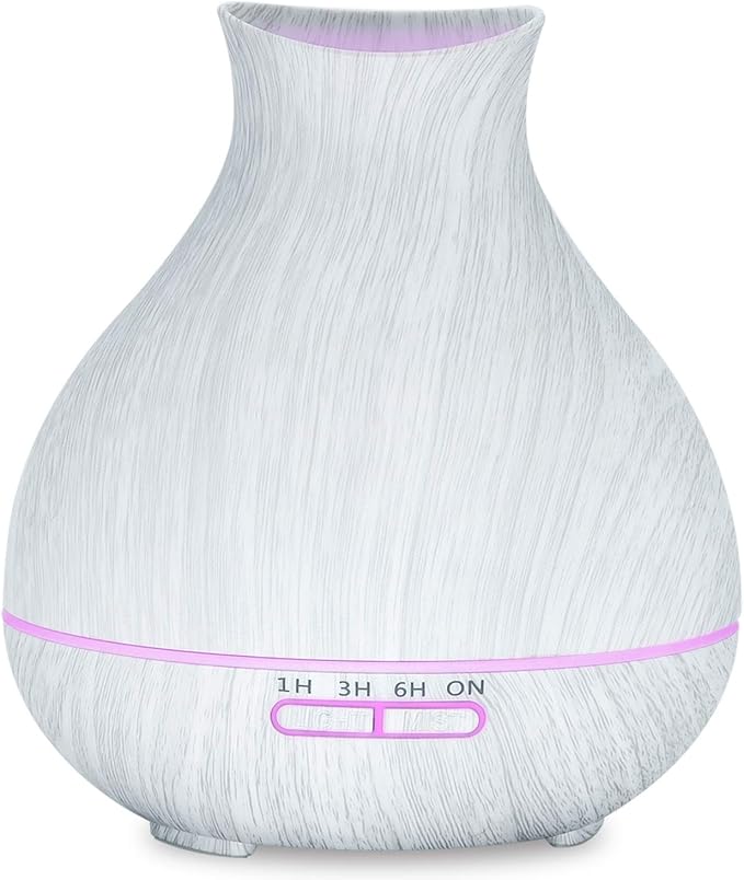 BZseed Aromatherapy Essential Oil Diffuser 550ml 12 Hours White Wood Grain Aroma Diffuser with Timer for Large Room, Home, Baby Bedroom, Waterless Auto Shut-Off, 7 Colors Lights Changing-Ruum Studio Home