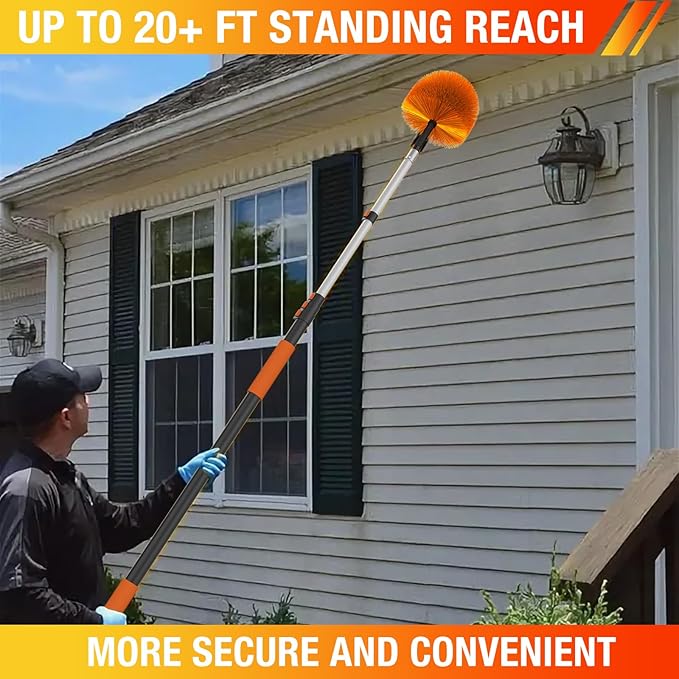 20FT (26FT Reach) Cobweb Duster with Extension Pole, Spider Web Brush for Cleaning Extendable, Professional Ceiling and Corner Dusters for Outdoor Indoor Use-Ruum Studio Home