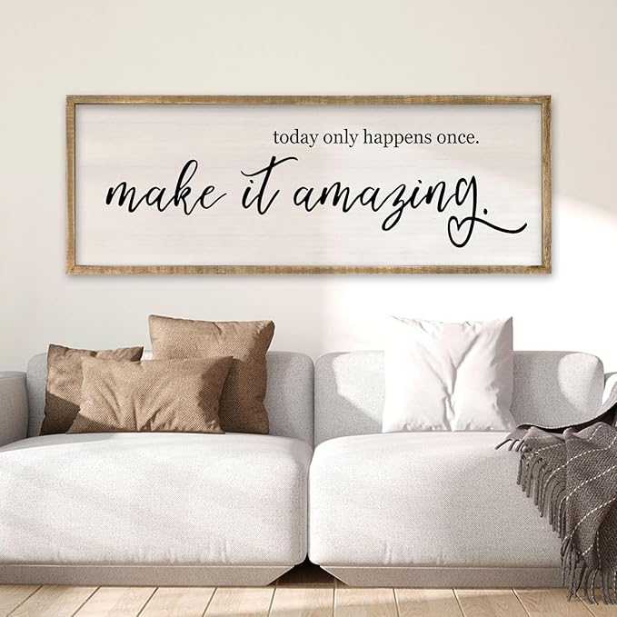 RLWangChao Today Only Happens Once Make It Amazing Wall Art Decor 40x15 Inch Large Inspirational Quote Sign Rustic Living Room Vintage Wood Frame Office Motivational Home Wall Hanging (Wood)-Ruum Studio Home