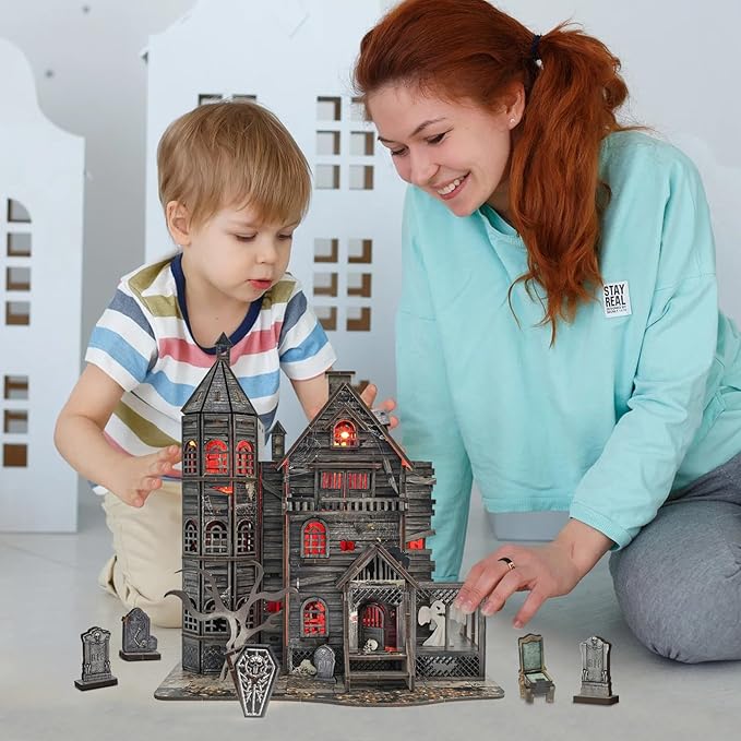 DIY Mini House Kit, Miniature Haunted House Kits with LED Accessories Furniture, 3D Wooden Puzzles for Adults, Dollhouse Craft Gifts for Girls, Boys, Teens-Ruum Studio Home