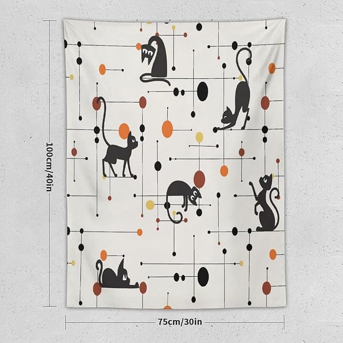 ICMOLYYENLO Abstract Cat Tapestry, Medieval Abstract Atomic Star Cat Vintage Home Wall Hanging Art Tapestry for Bedroom Living Room Dormitory 50x60 Inch-Ruum Studio Home