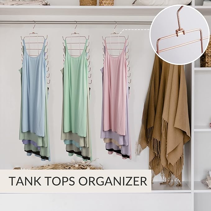 ZEDODIER Tank Top Hanger, 2 Pack Space Saving Bra Hangers, Non-Slip Hanging Sport Bras Holder, Closet Organizers and Storage for Camisoles Tank Tops Bras Ties Swimsuits Strappy Dress, Rose Gold-Ruum Studio Home