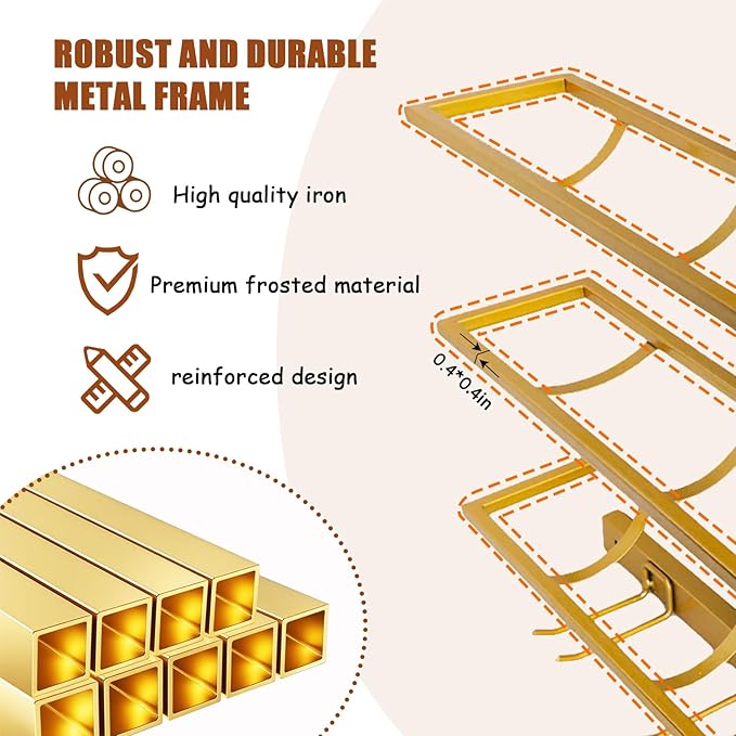 8 Bottle Wall Mount Wine Rack with Wine Glass Holder, Metal Wine Wall Rack, Wall Racks for Wine Bottles Display and Storage, Hanging Bottle Organizer for Living Dining Room Wine Cellar Bar (Gold)-Ruum Studio Home