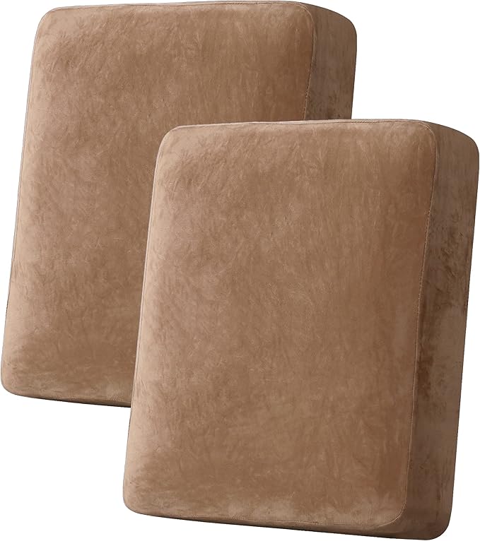 H.VERSAILTEX Velvet Stretch Couch Cushion Cover Plush Cushion Slipcover for Chair Loveseat Sofa Cushion Furniture Protector Seat Cushion Sofa Cover (2 Piece Medium Sofa Cushion Covers, Camel)-Ruum Studio Home
