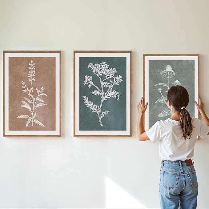 SIGNINART Neutral Botanical Framed Canvas Wall Art Set, Vintage Floral Wall Decor, Boho Minimalist Plant Wall Painting, Art Print for Farmhouse Living Room, Bedroom, Office, Bathroom 16"x24"x3-Ruum Studio Home