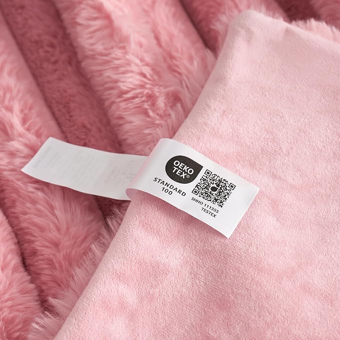 Cozy Bliss Faux Fur Throw Blanket for Couch, Cozy Warm Plush Striped Blanket for Sofa Bedroom Living Room,60 * 80 Inches Hot Pink-Ruum Studio Home