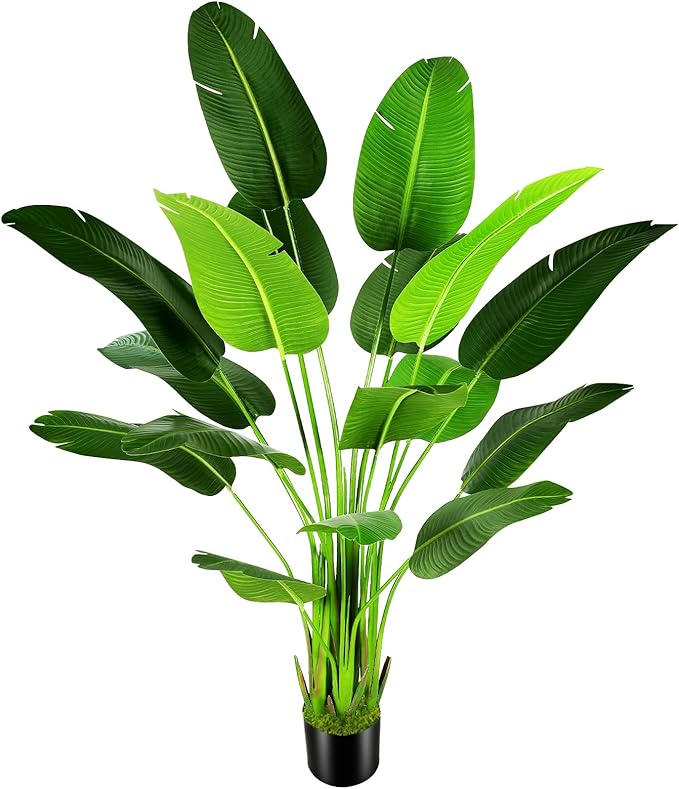 7.2ft Artificial Silk Bird of Paradise Palm Tree (85in) with 17 Trunks Faux Tree and Plastic Nursery Pot, Fake Plant for Office House Farmhouse Living Room Home Decor (Indoor/Outdoor)-Ruum Studio Home