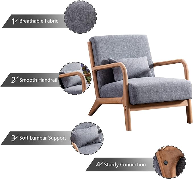 INZOY Mid-Century Modern Accent Chair Set of 2, Dark Grey Living Room Chairs with Waist Cushion, Upholstered Reading Armchair for Bedroom Sunroom-Ruum Studio Home