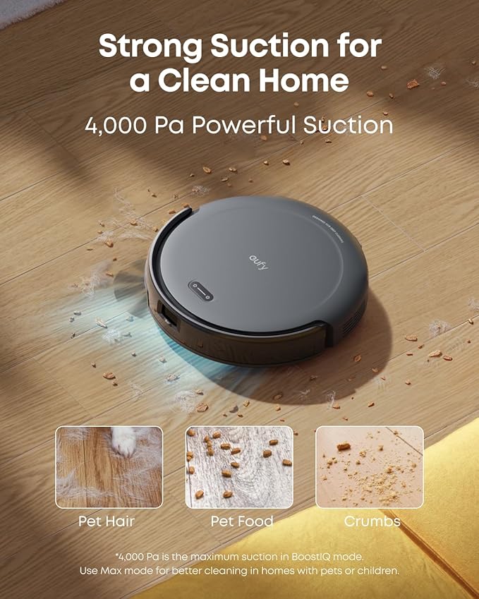 eufy C10 Robot Vacuum Self Emptying, 8 Weeks Hands Free, Advanced Smart Mapping with LiDAR Navigation, 2.85-Inch Slim Design, Powerful Suction, Edge Expansion Brush for Pet Hair-Ruum Studio Home