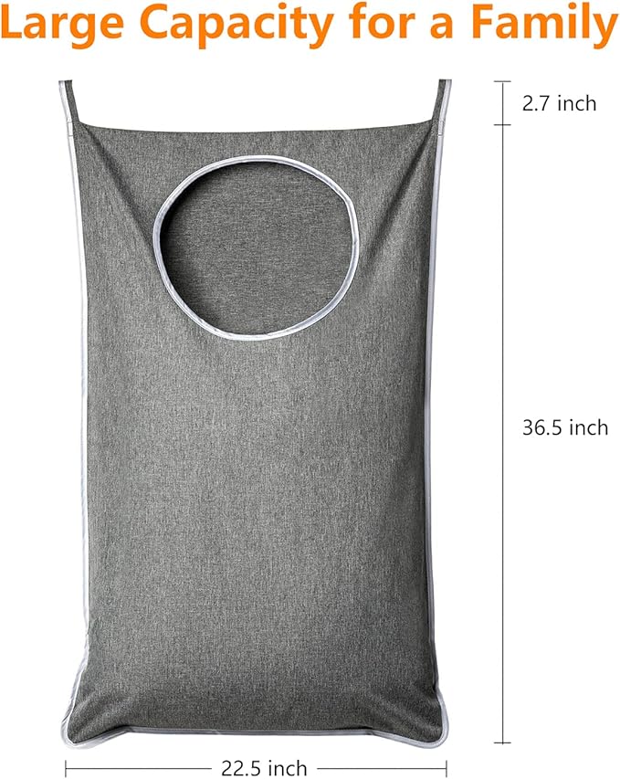 XL Hanging Laundry Hamper, Extra Large Tear-resistance Door Hamper with 2 Types Hooks for Dirty Clothes, Save Bathroom Space Hanging Laundry Bag (36.5x 22 Inch,Grey)-Ruum Studio Home