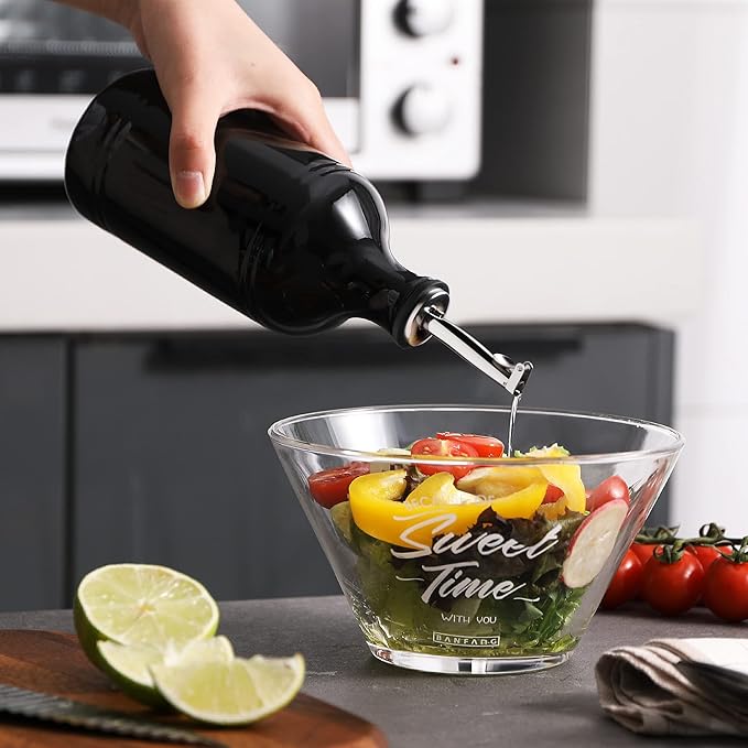 Sweejar Ceramic Olive Oil Dispenser Bottle, Opaque Oil Cruet Protects Oil to Reduce Oxidation, Suitable for Storage Oil, Vinegar, Coffee Syrups & Other Liquids, Pack of 1, 15.5 Fl Oz (Black)-Ruum Studio Home