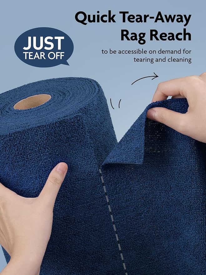 Fantasticlean Microfiber Cleaning Cloth Roll -75 Pack, Tear Away Microfiber Towels, 12" x 12", Reusable, Washable, Scratch Free, Ultra Absorbent Dish Rags for Car, Home, Garage or Shop (Navy Blue)-Ruum Studio Home