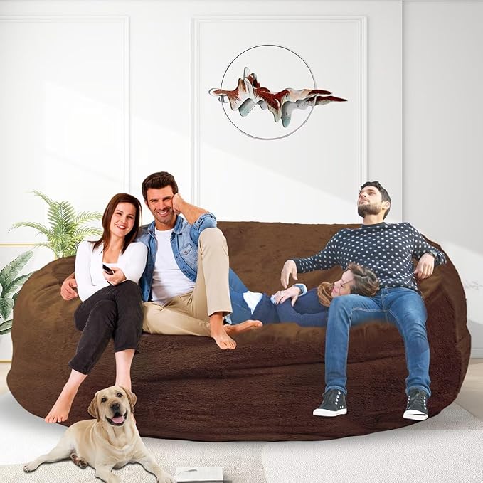 Bean Bag Chair for Adults 7FT,Soft Removable Cover for Teens/Girls Bedroom,Fluffy Giant Round Floor Beanbag Lounger Chairs (No Filler,Deep Coffee)-Ruum Studio Home