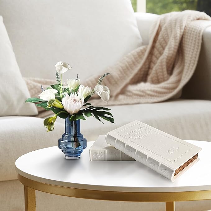 Decorative White Faux Leather Wooden Book Box for Home Decor, Cafe Table, and Bookshelf - Fashion Storage Box (YD-C105 L+S)-Ruum Studio Home