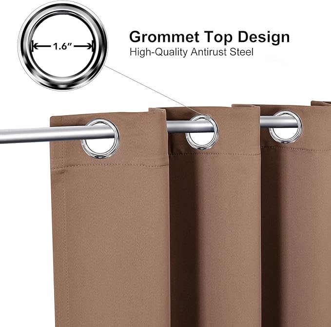 ChrisDowa Grommet Room Darkening Curtains for Bedroom and Living Room - 2 Panels Set Thermal Insulated Blackout Curtains (Cappuccino, 52W x 54L)-Ruum Studio Home