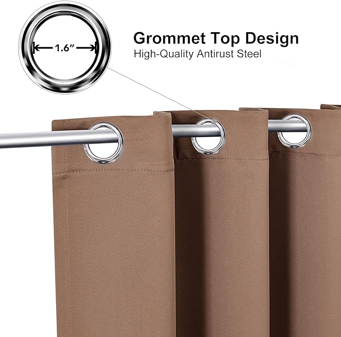 ChrisDowa Grommet Room Darkening Curtains for Bedroom and Living Room - 2 Panels Set Thermal Insulated Blackout Curtains (Cappuccino, 52W x 95L)-Ruum Studio Home