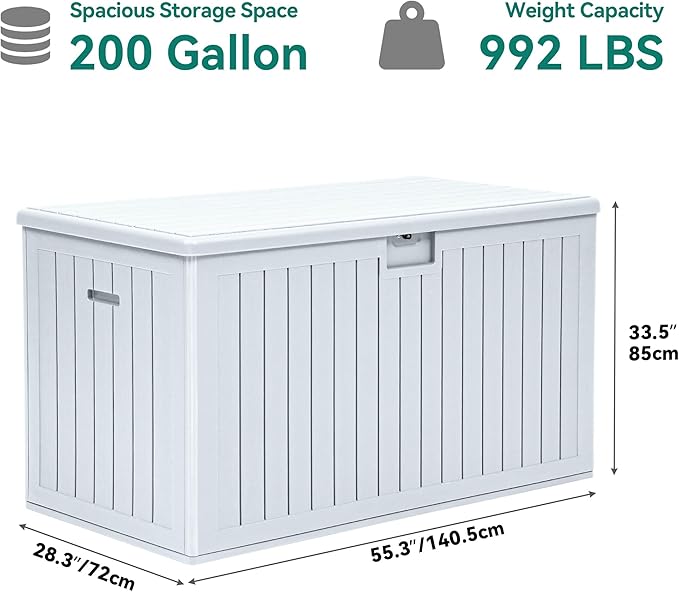 YITAHOME 200 Gallon Extra Large Deck Box, Double-Wall Resin Outdoor Storage Box with Flexible Divider for Patio Cushions Pool Supplies Garden Tools, 990 lbs Load Capacity, Lockable (White)-Ruum Studio Home