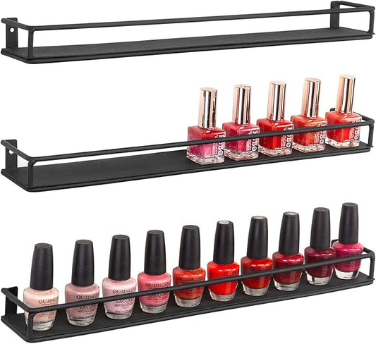 MyGift Set of 3 Wall-Mounted Black Metal Nail Polish and Essential Oils Display Shelves, Kitchen Spice Jars Rack-Ruum Studio Home