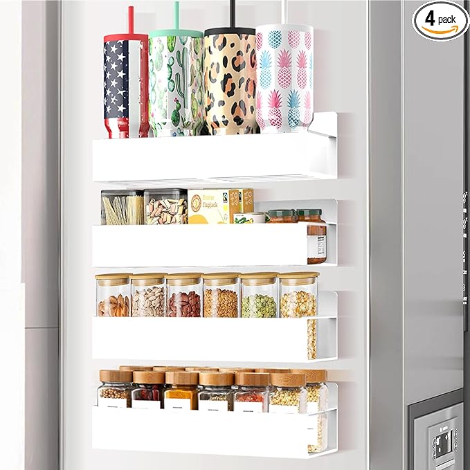 Magnetic Spice Rack Organizer for Fridge Seasoning Organizer for Kitchen Storage With Screw Magnetic Shelf for Oven, RV,Garage,Bathroom (White, 4pack)-Ruum Studio Home