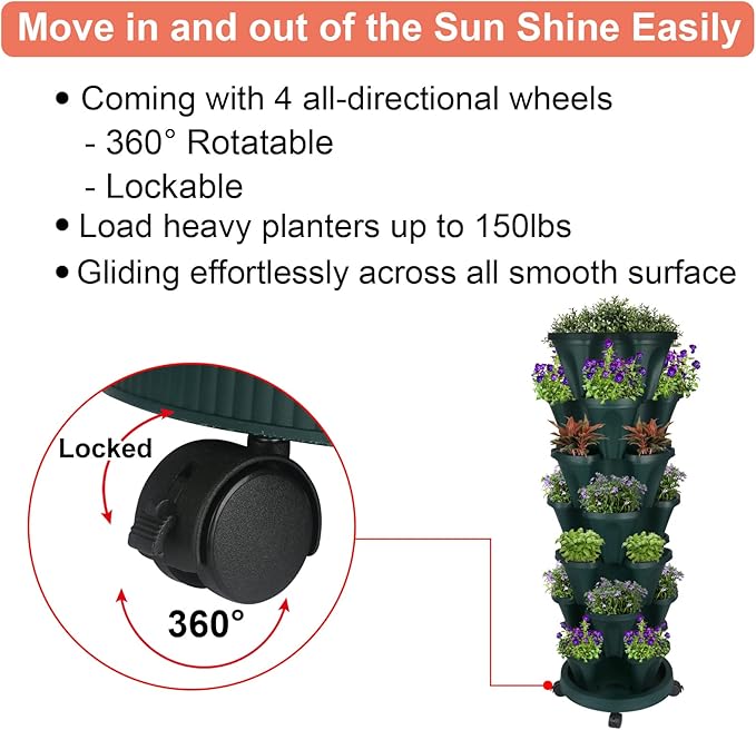 Vertical Planter 7 Tier Stackable Planters Garden Planters Strawberry Herb Flower and Vegetable Planter Indoor Outdoor Gardening Pots with Removable Wheels and Tools 2-Pack-Ruum Studio Home