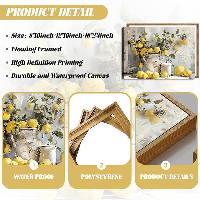 Framed Lemon Kitchen Wall Decor for Dining Room - Vintage Mustard French's Yellow Lemon Kitchen Wall Art, Rustic Oil Paintings Posters Prints for Bathroom Living Room Bedroom 16x24 inch-Ruum Studio Home