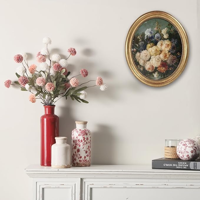 Vintage Vase Set of 3, Ceramic Vintage Flower Vases, Chinoiserie Decorative Home Decor Retro Floral Vase Rustic Farmhouse Decor for Table Bookshelf Mantel Kitchen Living Room Office - Red and White-Ruum Studio Home