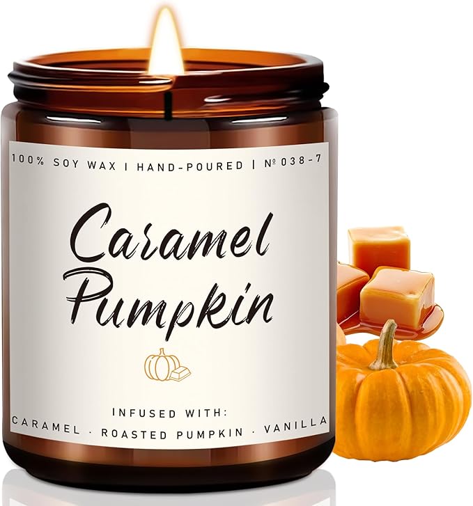 Auelife Fall Candle, Caramel Pumpkin Scented Candle – Fall Soy Candles for Home, Cozy Autumn Aromatherapy Candles, Sweet Pumpkin & Caramel Fragrance | Gift for Women, Home Décor-Ruum Studio Home
