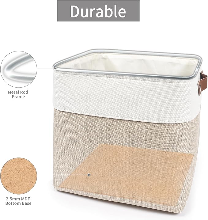 Collapsible Fabric Storage Cubes 11x11 Cube Storage Bins, 4 Pack Closet Baskets Box with Handles for Organizing, Shelf, Toys, Clothes, Home, Office, Nursery (Beige&White)-Ruum Studio Home