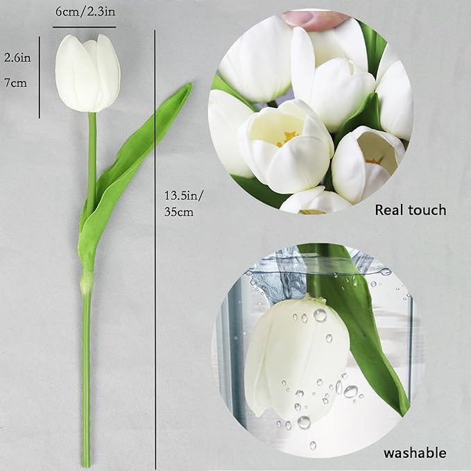Buart White&Green Tulip Flowers Artificial Luxury Big Tulip Valentine's Day Mother's Day Easter Home Kitchen Wedding Decorations(11pcs)-Ruum Studio Home