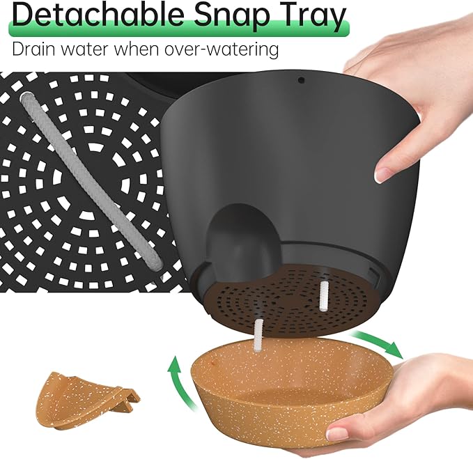 ZMTECH 10 Inch Hanging Planters for Indoor Outdoor Plants, 2 Pack Self Watering Hanging Plant Pots with Drainage Holes and Removable Saucer, Plastic Flower Hanging Pots with Watering Lip (Black)-Ruum Studio Home