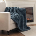 Chunky Knit Blanket Throw, 100% Hand Knit Throw Blanket Handmade Chenille Cable Knit Throw for Couch, Stylish Cozy Soft Rope Knot Crochet Blanket for Home Decor, Blue Mirage, 40x50 Inches-Ruum Studio Home