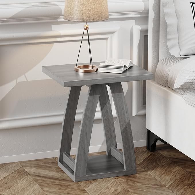 End Tables Living Room, Side Table Beside Sofa, Nightstand for Bedroom, Couch Side Table with Shelf, Modern End Table for Living Room, Grey End Table-Ruum Studio Home