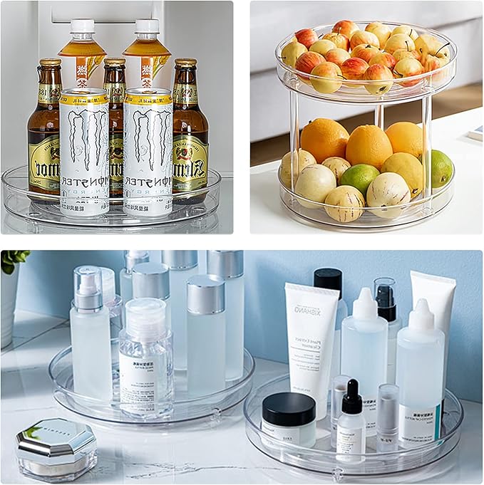 URALFA 2 Tier Lazy Susan Turntable, 9 Inch Clear Tiered Lazy Susan Organizer, 360 Rotating Spinner Organizer for Kitchen, Pantry, Counter, Sink-Ruum Studio Home
