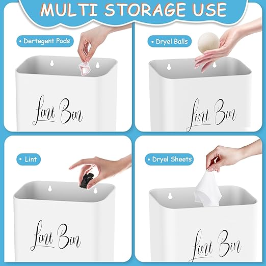 Sealegend Magnetic Lint Bin for Laundry Room with Dryer Lint Brush, Wall Mounted Trash Can Space-Saving Laundry Organization and Storage, White-Ruum Studio Home