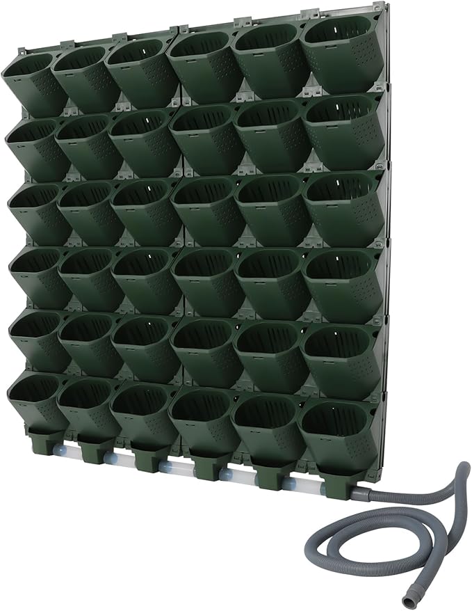 36 Pockets Hanging Planter Bags, Vertical Wall Mounted Plant Planting Grow Bags, Stackable Wall Planter with Timer, Self Watering Hanging Planters for Outdoor Indoor Garden-Green-Ruum Studio Home