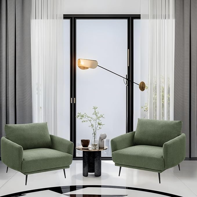 Oversized Accent Chair Set of 2 for Living Room Chairs Reading Arm Chair Comfy Modern Single Sofa Side Chairs with Metal Legs & Soft Cushion for Bedroom, Balcony,Waiting Room (Polyester, Moss Green)-Ruum Studio Home